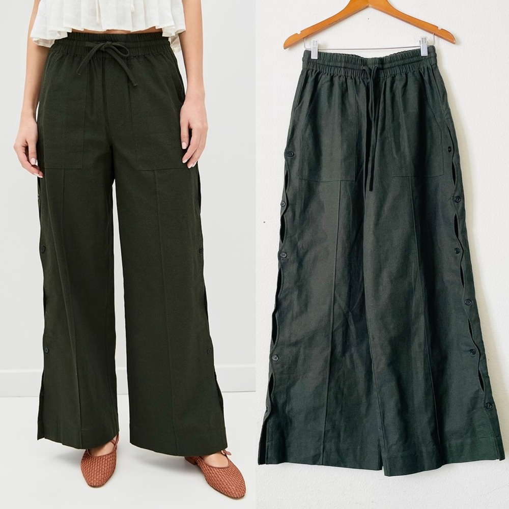 NWT Sea New York MEDIUM Shai Sportswear high rise linen blend pants - Army green
